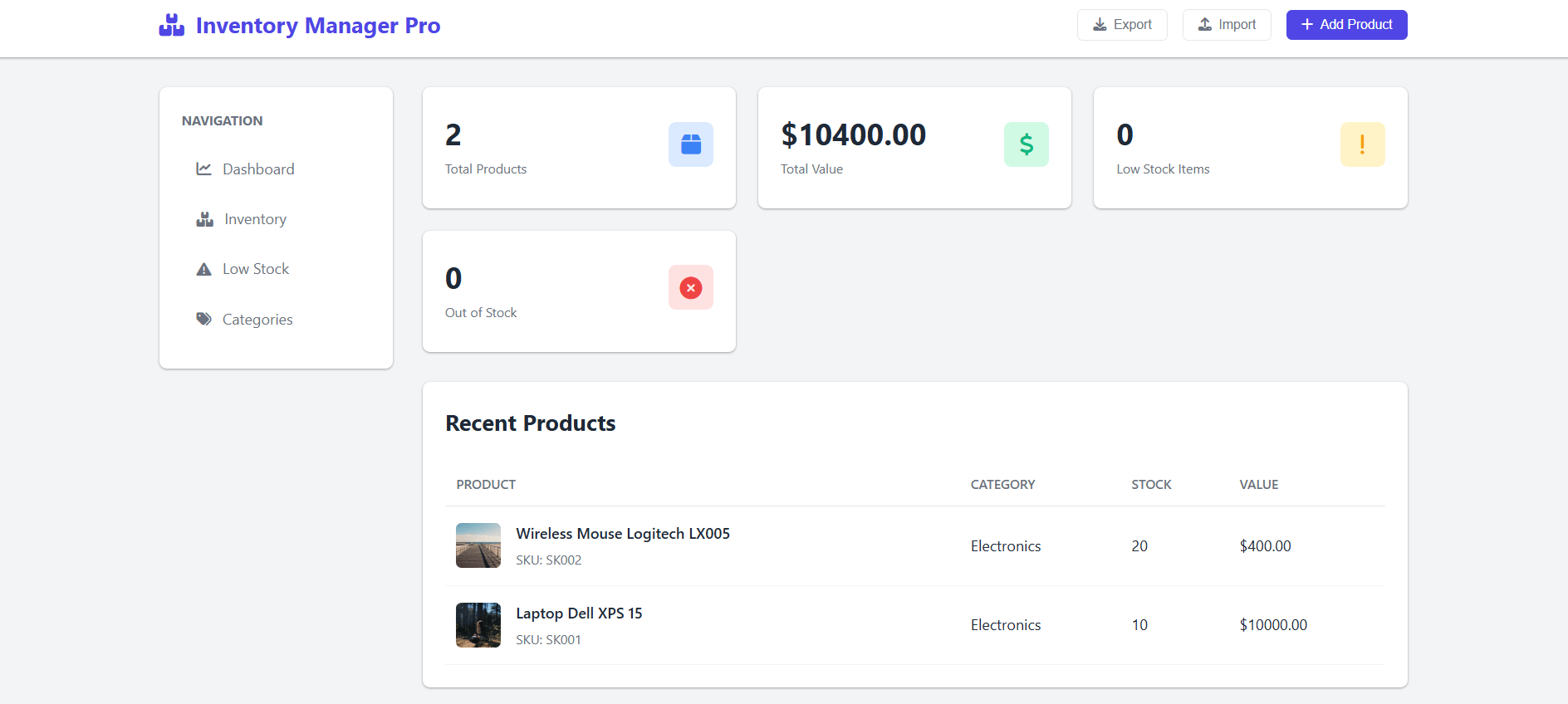 Inventory System - Inventory System Web App membantu proses manajemen produk, dashboard, low stock alert, category management.