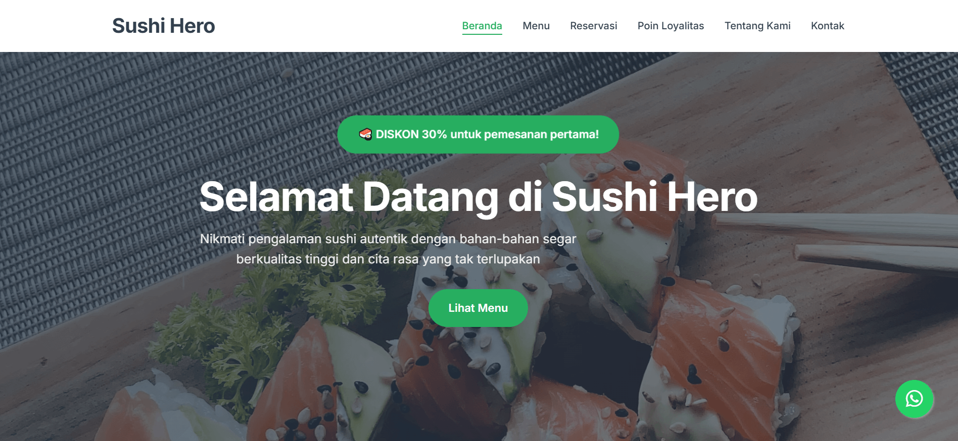 Sushi Website Restaurant - Website Restoran Sushi dengan fitur QR Menu, Online Reservation, Customer Loyalty Point.